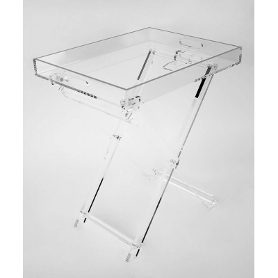 Acrylic Folding Tray Table Modern Chic Accent Desk - Kitchen and Bar Serving Table - Elegant Clear Design With Silver Rim